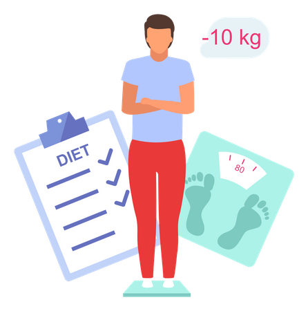 Overweight man doing dieting to lose weight Illustration
