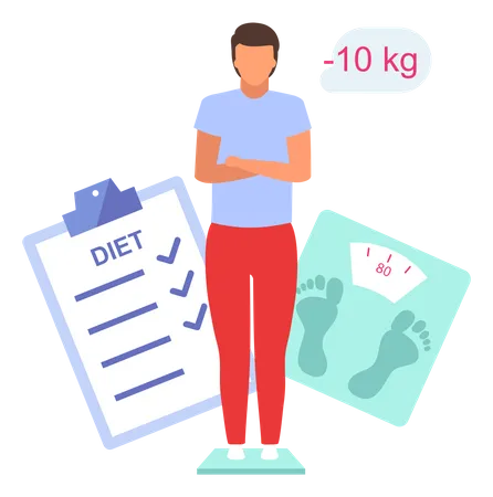 Overweight man doing dieting to lose weight Illustration