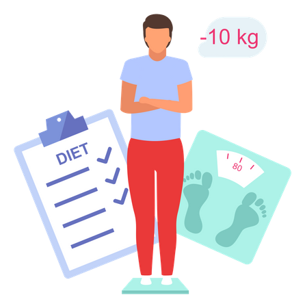 Overweight man doing dieting to lose weight  Illustration