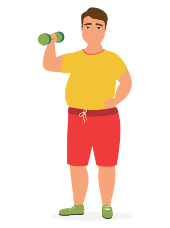 Overweight Man Doing Workout with dumbbell  Illustration