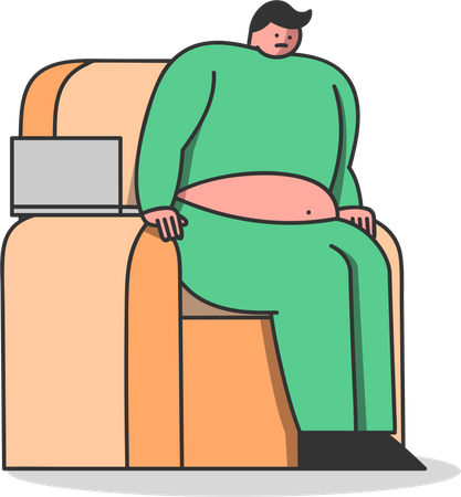 Overweight man raising from armchair Illustration