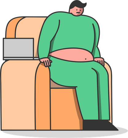 Overweight man raising from armchair  Illustration