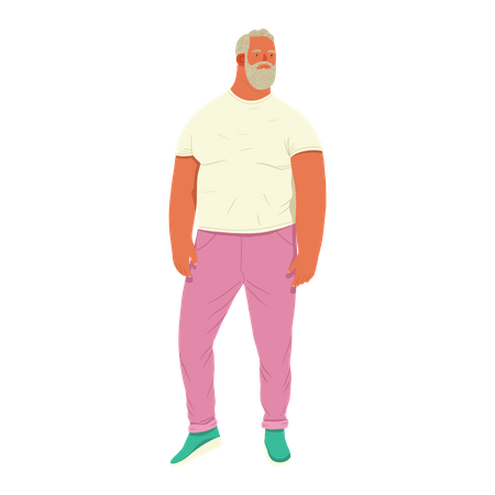 Overweight white bearded  Man  Illustration