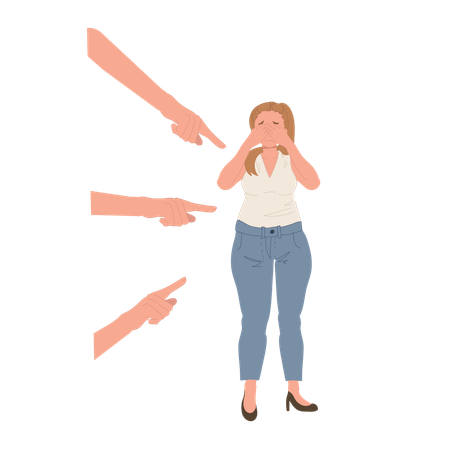 Overweight Woman Crying and Covering Face  Illustration