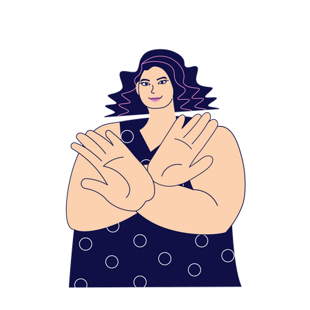 Overweight woman gesturing Break discrimination Illustration