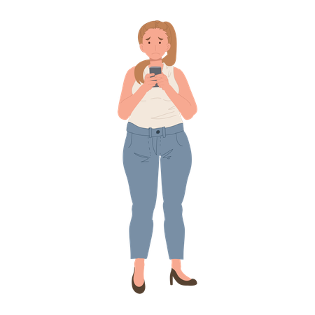 Overweight Woman Reacting to Social Media Criticism  Illustration