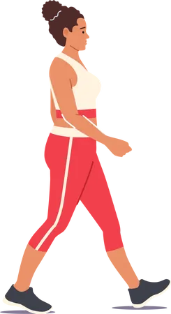 Overweight Woman Walking Young Plus Size Girl Character In Sportswear Exercising To Be Slim Outdoor Fitness And Healthy Lifestyle Active Sport Life Weight Loss Cartoon People Vector Illustration Illustration
