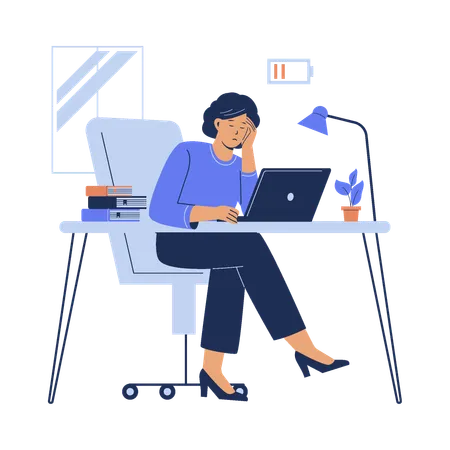 Overwhelmed woman on laptop while working  Illustration