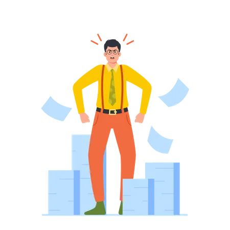 Overworked Businessman Feel Frustrated At Huge Stack Of Documents Around Workaholic Office Character Employee Overload At Work Busy Manager At Workplace With Paper Heap Cartoon Vector Illustration Illustration