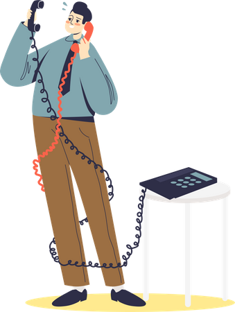 Overworked businessman having two phone conversation Illustration