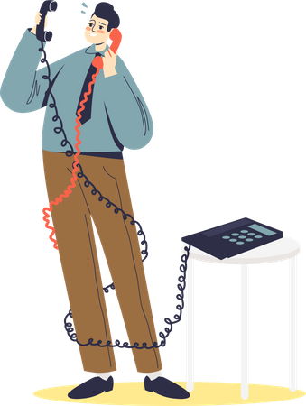 Overworked businessman having two phone conversation  Illustration