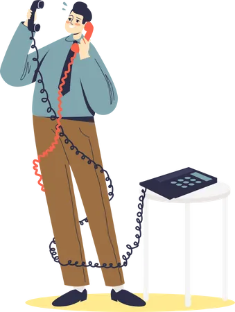 Overworked businessman having two phone conversation  Illustration