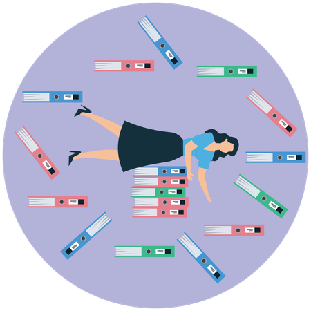 Overworked employee with files  Illustration