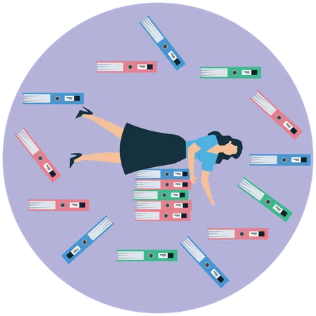 Overworked employee with files  Illustration