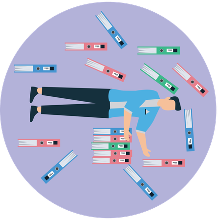 Overworked employee with files  Illustration
