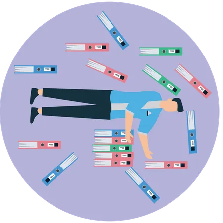 Overworked employee with files  Illustration