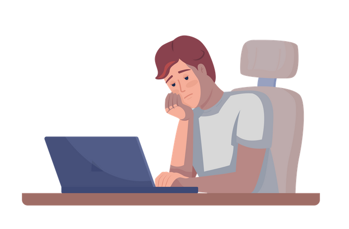 Overworked employee with laptop  Illustration