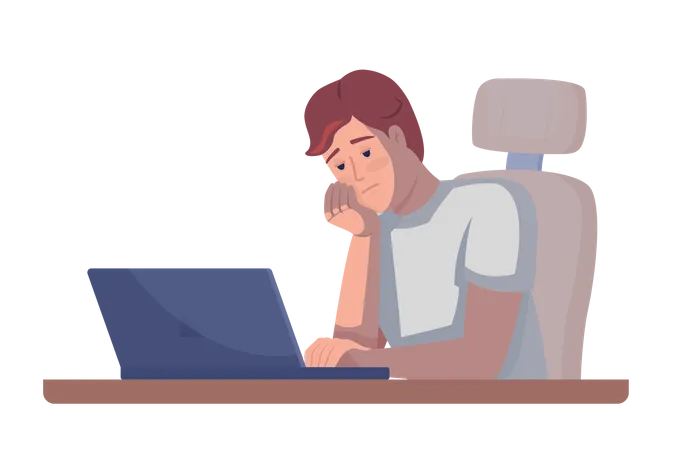 Overworked employee with laptop  Illustration