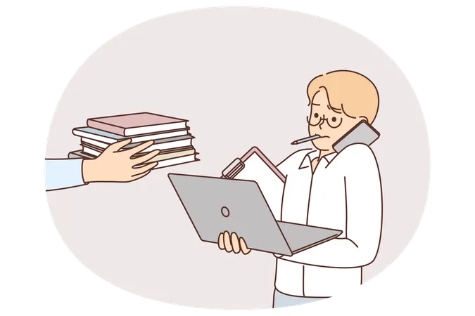 Overworked man needs personal assistant and time management that increases productivity  Illustration