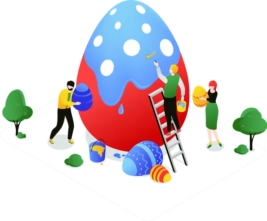 Pessoas decorando ovo de páscoa  Ilustração