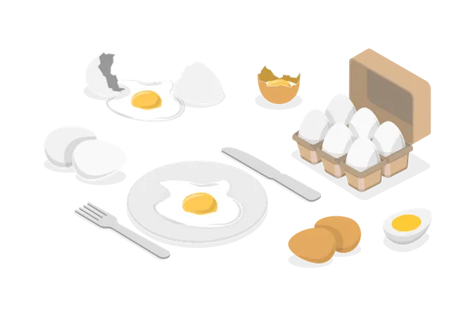 Ovos de galinha e produtos agrícolas orgânicos  Ilustração