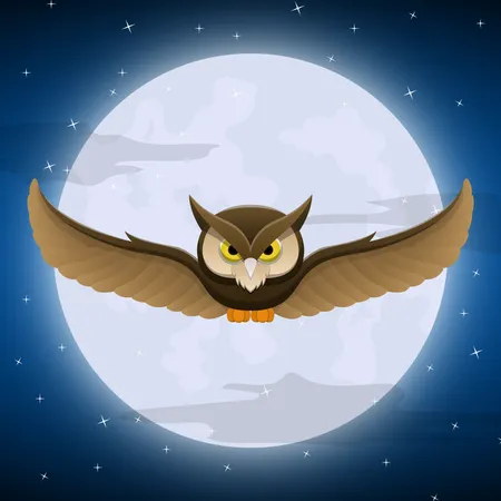 Owl flying with full moon  Illustration