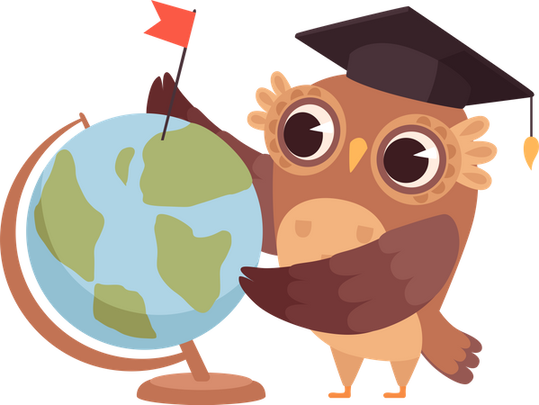 Owl learning geography  Illustration