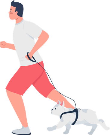 Owner jogging with French bulldog  Illustration