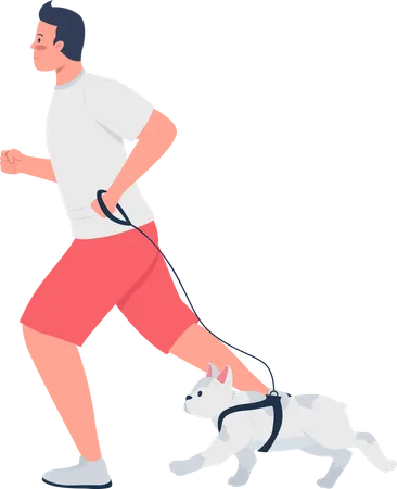 Owner jogging with French bulldog  Illustration
