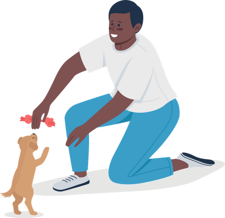 Owner playing with small puppy Illustration