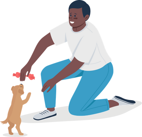 Owner playing with small puppy  Illustration