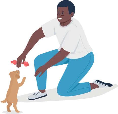 Owner playing with small puppy  Illustration