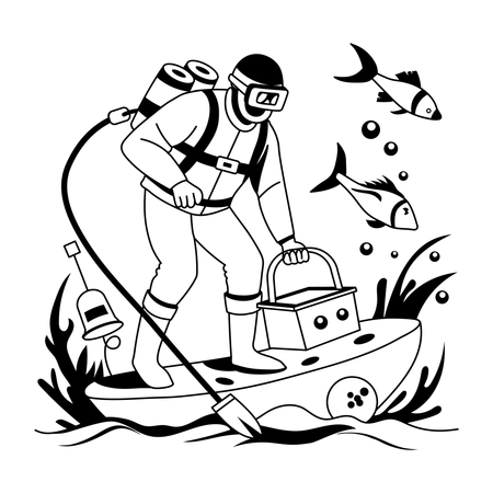Ozeanograph bereit, in einen Ozean einzutauchen  Illustration