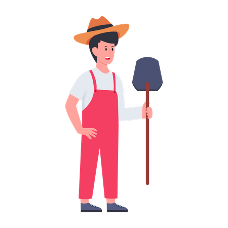 Agricultor segurando uma pá  Ilustração