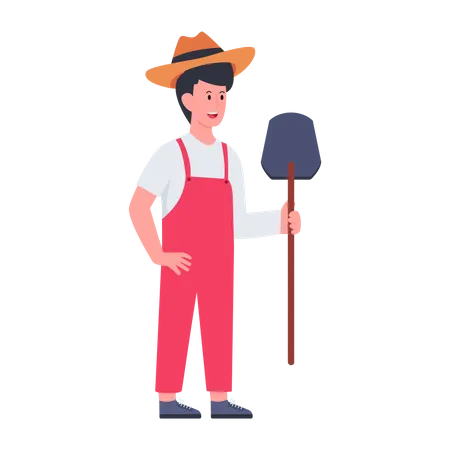 Agricultor segurando uma pá  Ilustração