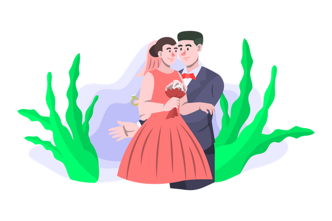 Paar am Hochzeitstag  Illustration