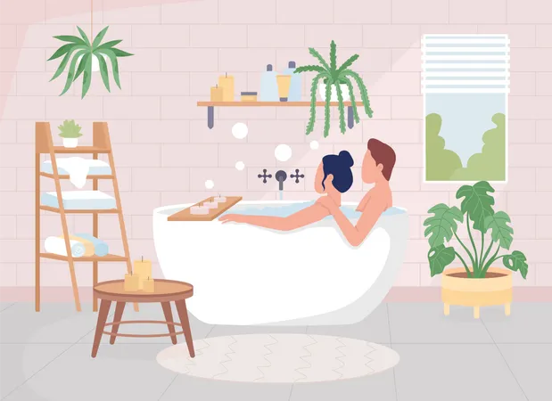 Paar badet gemeinsam in der Badewanne  Illustration