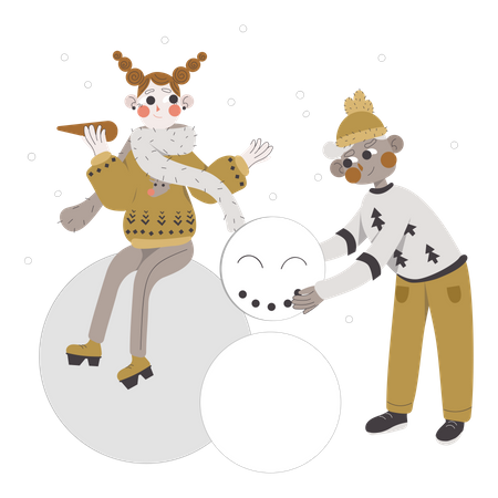 Paar baut einen Schneemann  Illustration