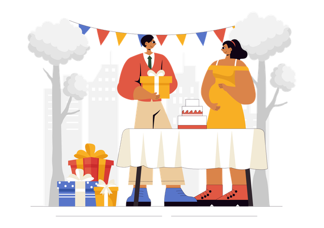Paar bei Babyparty  Illustration