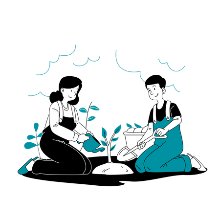 Paar bei der Gartenarbeit  Illustration