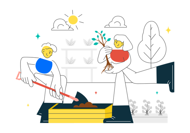 Paar bei der Gartenarbeit  Illustration