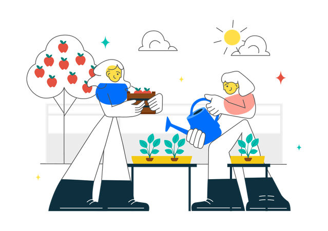 Paar bei der Gartenarbeit  Illustration