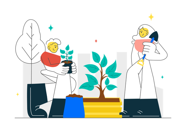 Paar bei der Gartenarbeit  Illustration