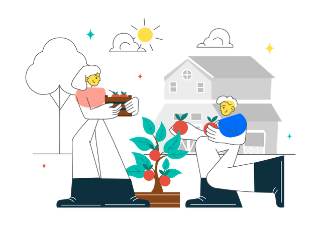 Paar bei der Gartenarbeit  Illustration