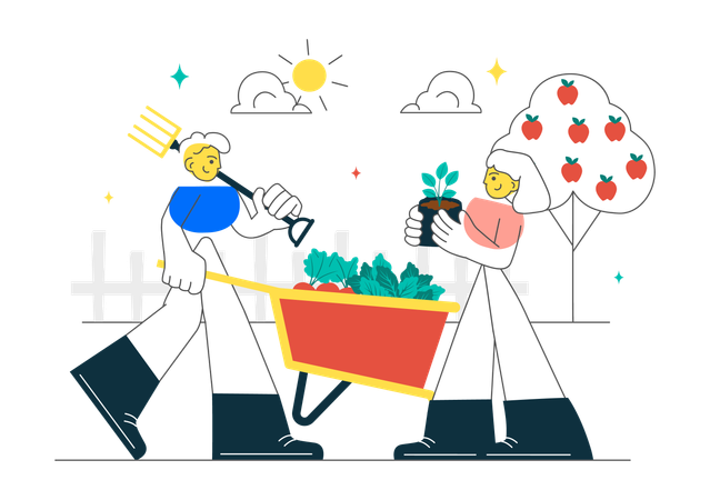 Paar bei der Gartenarbeit  Illustration