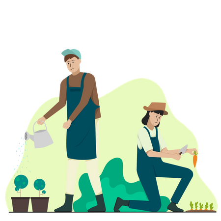 Paar bei der Gartenarbeit  Illustration