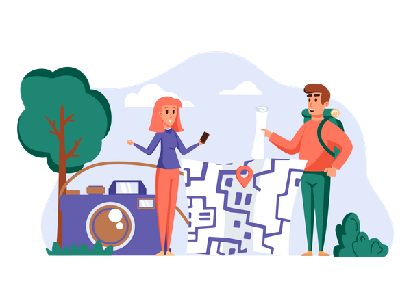 Paar bei der Reiseplanung  Illustration