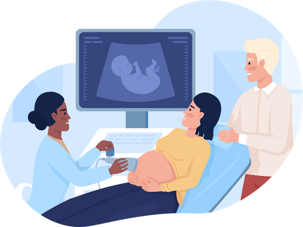 Paar bei der Ultraschalluntersuchung des Babys  Illustration