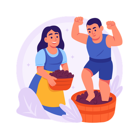 Paar bei der Weinlese  Illustration