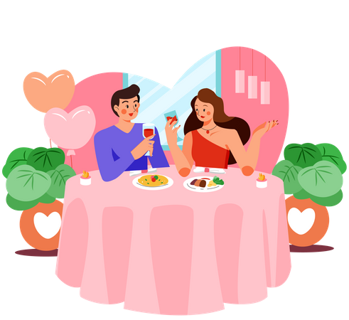 Paar bei einem romantischen Abendessen im Restaurant  Illustration